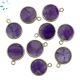 Amethyst Smooth Coin Sterling Silver Gold Plated Bezel Charm 12.5mm 