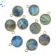 Labradorite Smooth Coin Sterling Silver Gold Plated Bezel Charm 12.5mm 