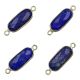 Lapis Faceted Rounded Rectangle  Sterling Silver Gold Plated Bezel Connector 16x7 - 17x8 mm 