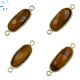 Tiger Eye Rounded Rectangle  Sterling Silver Gold Plated Bezel Connector 16x8 - 17x8 mm 