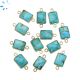 Turquoise Faceted Rectangle  Sterling Silver Gold Plated Bezel Connector 11x8.5mm 