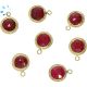 Dyed Ruby Faceted Twisted Wire Bezel Coin Charm - Gold Plated 10x10MM  