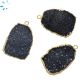 Black Druzy Electroplated Slice Pendant -Gold Plated 27x20 - 29x20 mm 