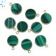 Malachite Smooth Coin Sterling Silver Gold Plated Bezel Charm 12.5mm 