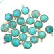 Natural Turquoise Stabilized Sterling Silver Bezel Set Coin 8 - 9 MM Charm. Set of 4.