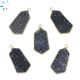 Black Druzy Hexagon Sterling Silver Gold Plated Pendant 23x13 mm 