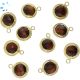 Red Tiger Eye Wire Bezel Charm  9 - 10 mm Set of 4