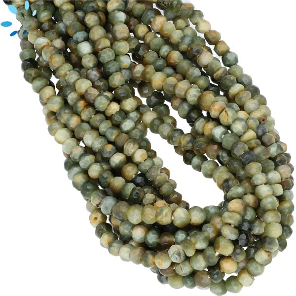 Green Cat's Eye Faceted Rondelle Large Hole Size Beads 4 mm - 0.8 - 1 mm  Drill Hole